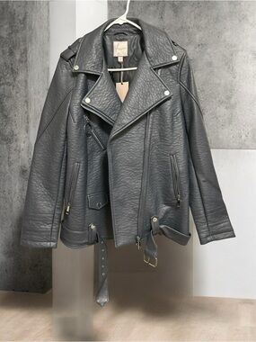 Women's Black Urbancode London faux Leather Moto Jacket with Zip Details